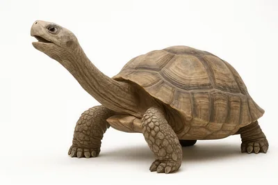 Giant Galapagos Tortoise Standing On White Background
