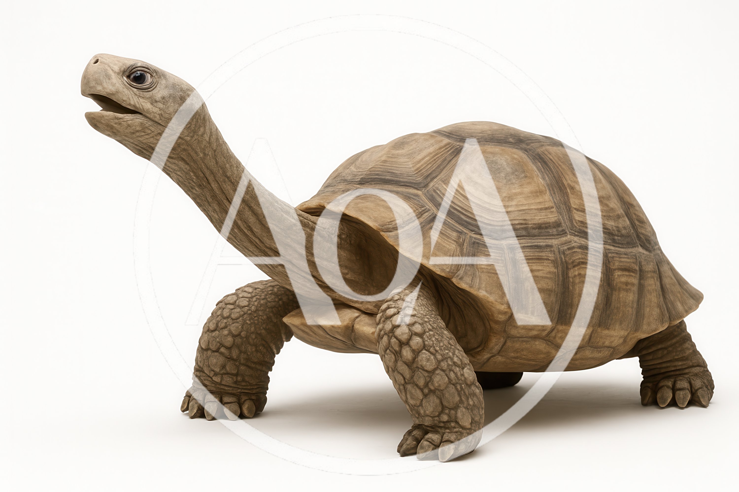 Giant Galapagos Tortoise Standing On White Background