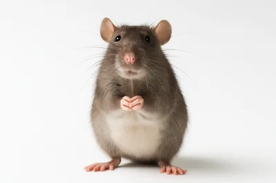 Cute Brown Rat Standing Upright On White Background