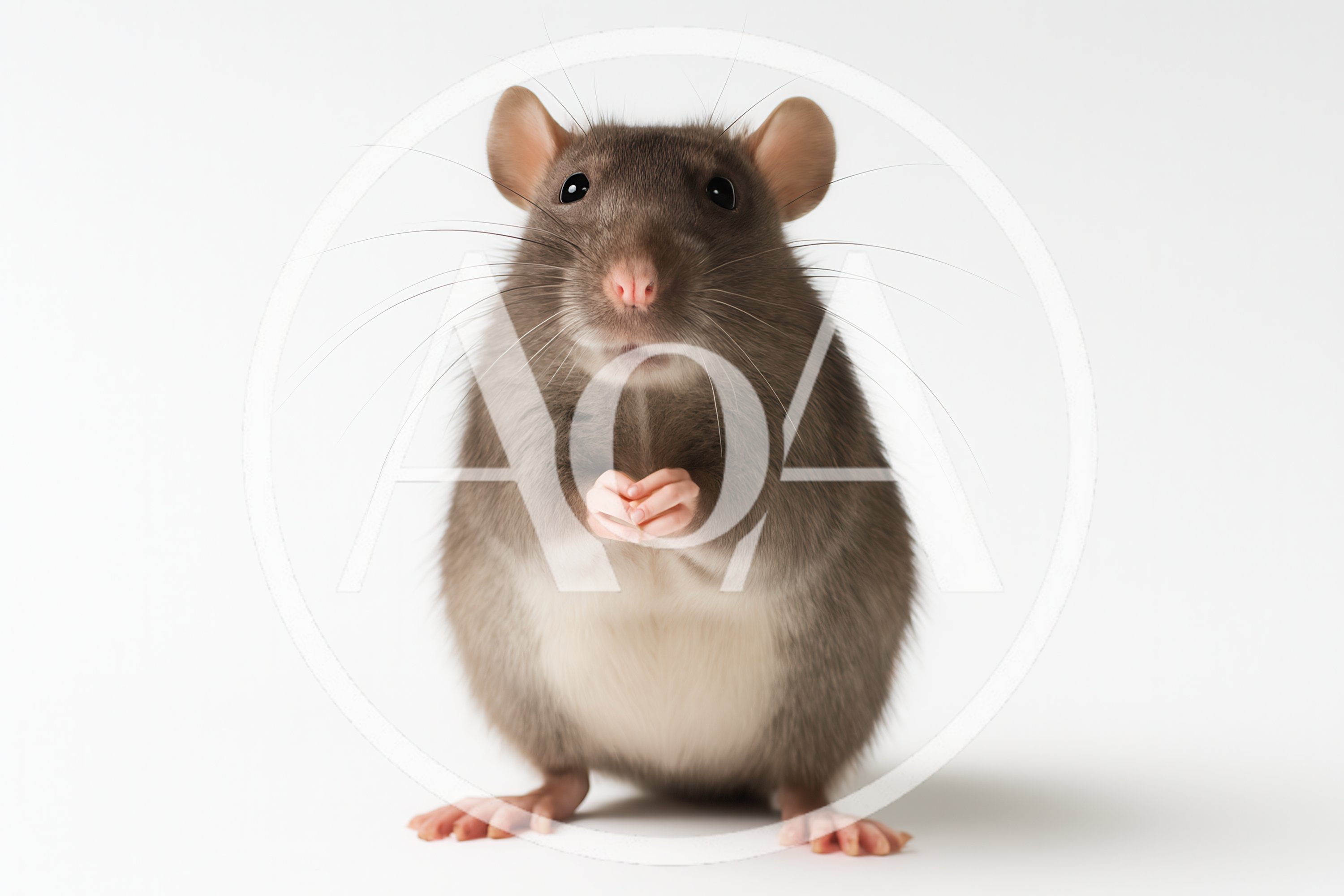 Cute Brown Rat Standing Upright On White Background