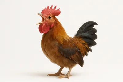 Rooster Crowing Isolated On White Background
