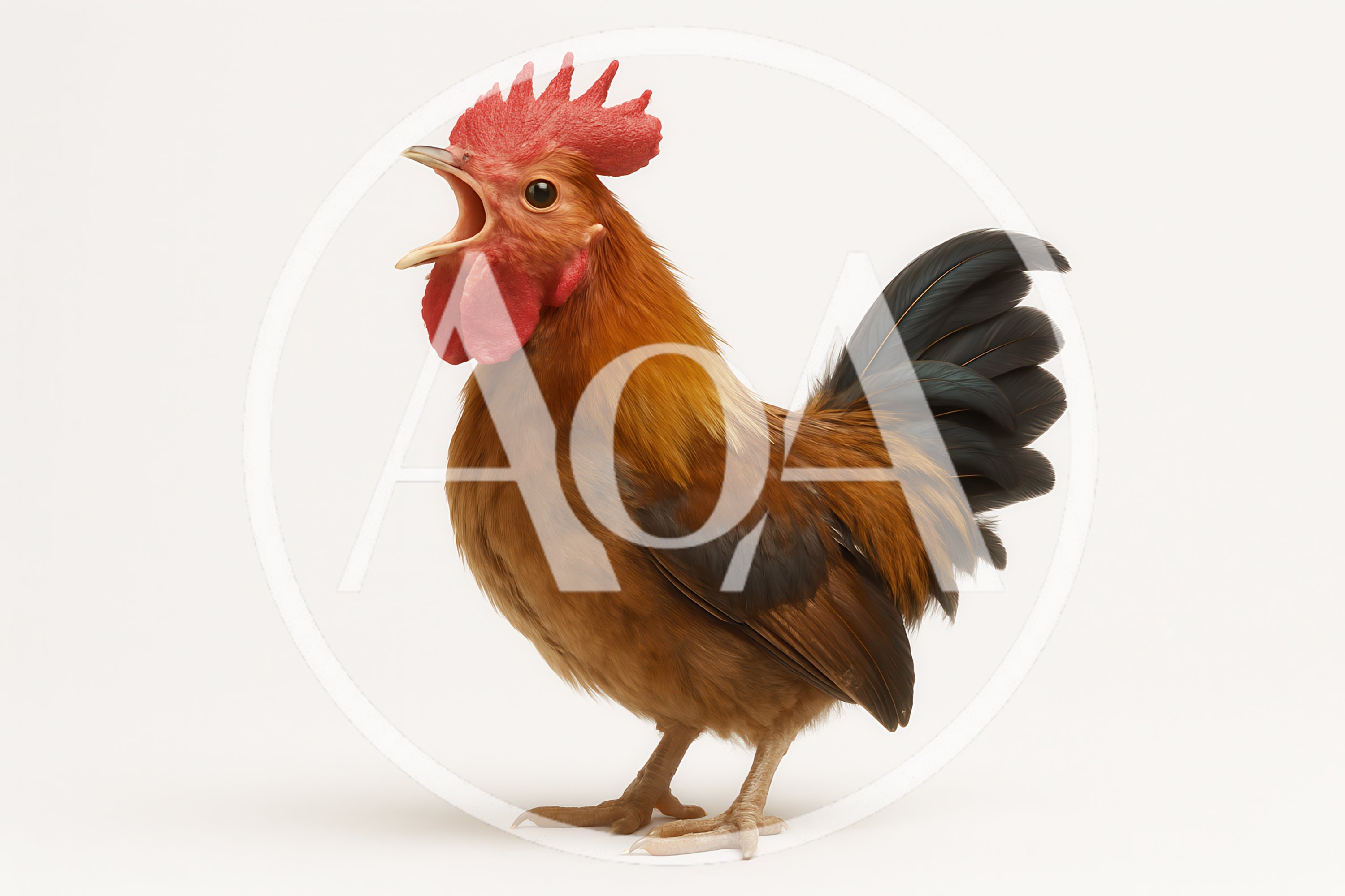 Rooster Crowing Isolated On White Background
