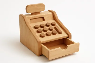 Wooden Toy Cash Register On White Background