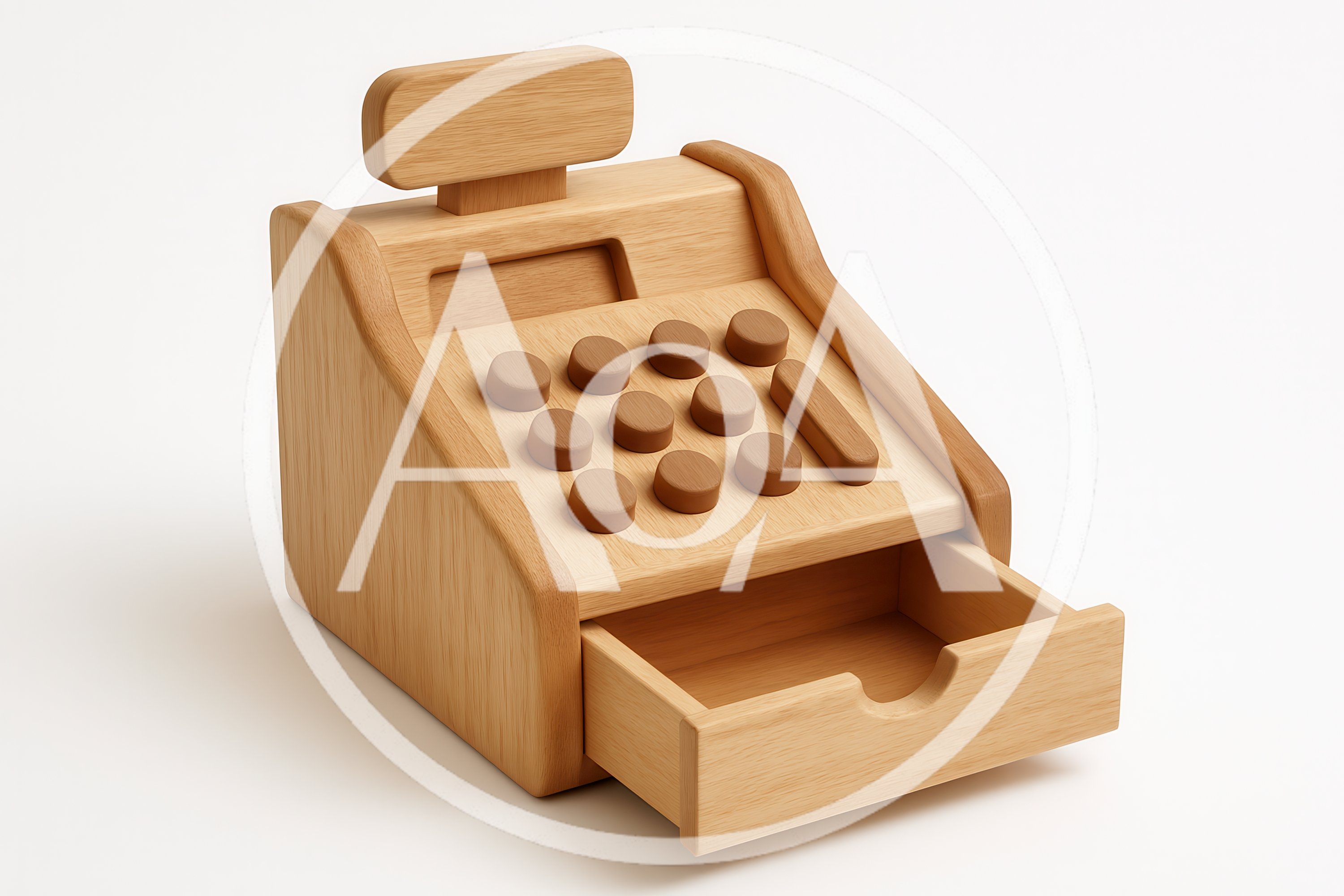 Wooden Toy Cash Register On White Background