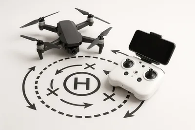 Black Drone And White Remote Controller On Helipad Graphic