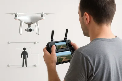 Man Operating A Drone With Remote Controller