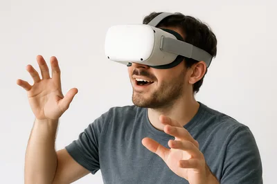 Young Man Experiencing Virtual Reality Headset