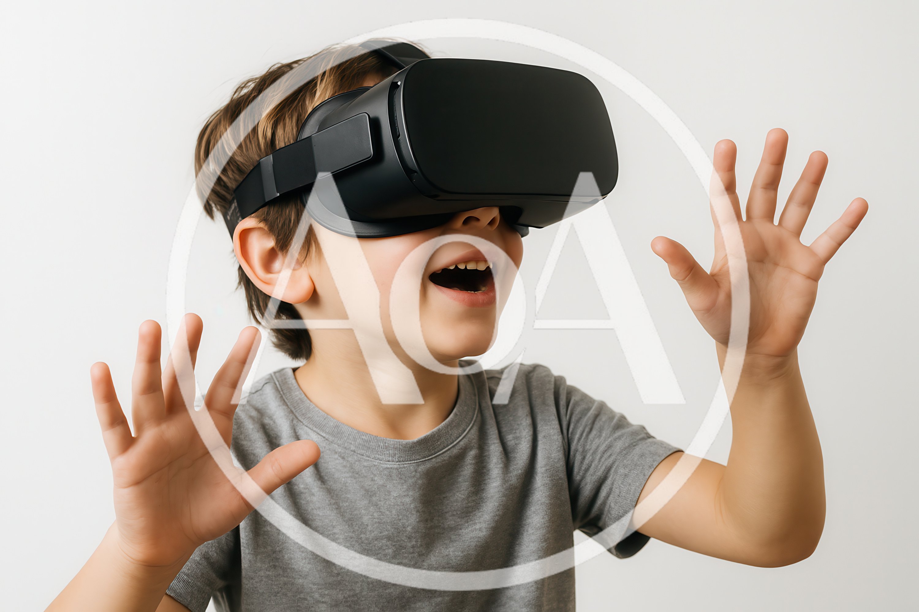 Excited Young Boy Wearing Virtual Reality Headset