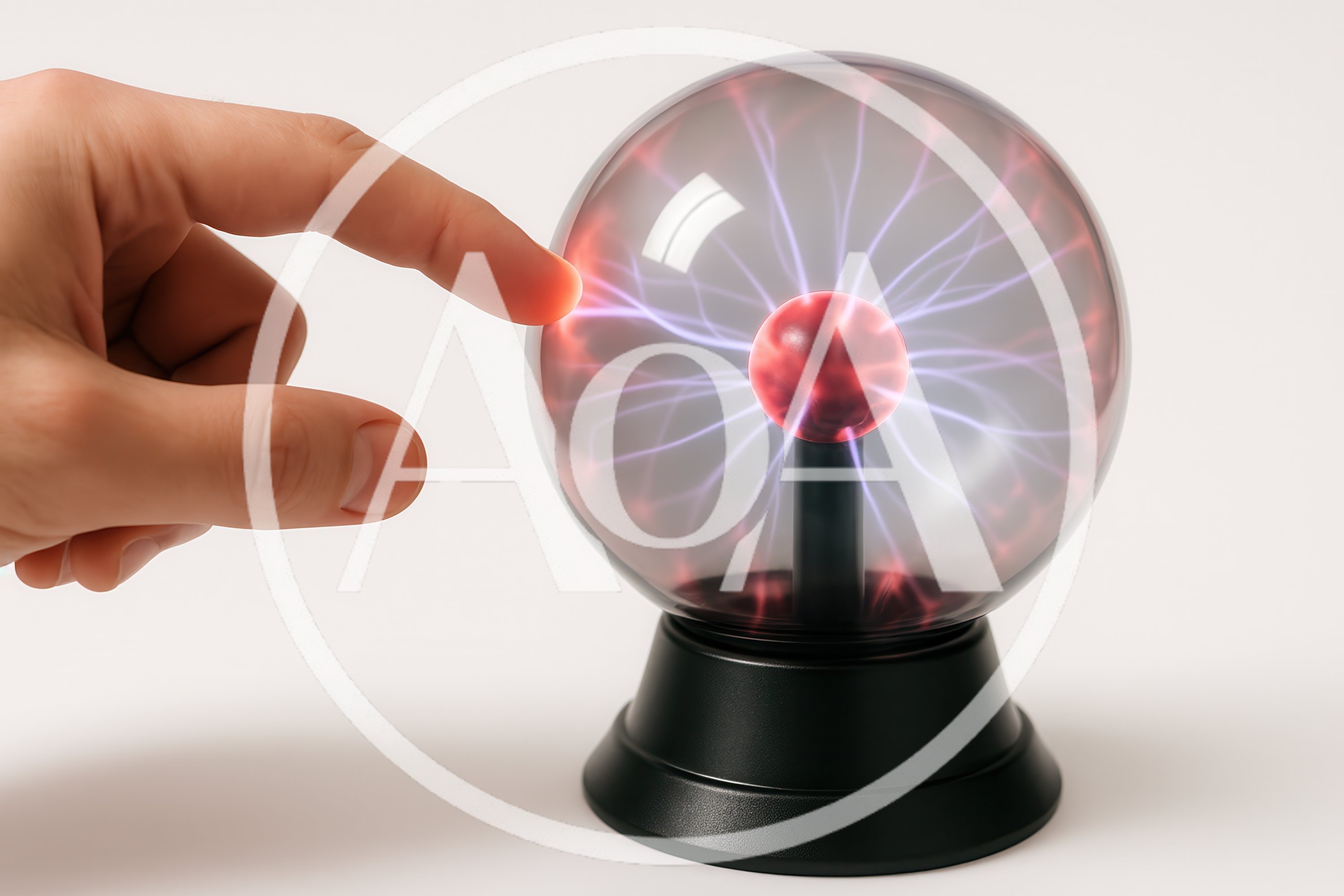Human Finger Touching A Plasma Ball Lamp