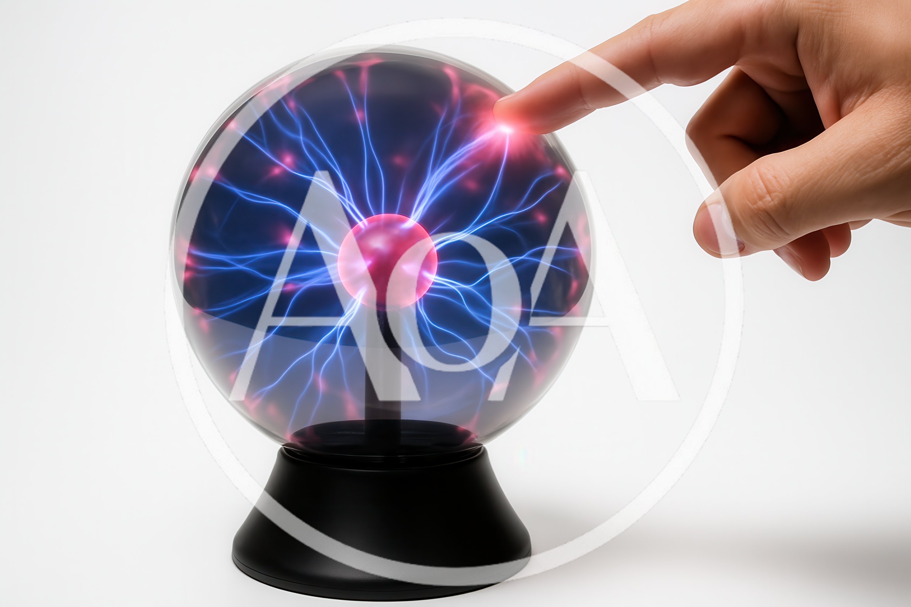 Human Finger Touching A Plasma Ball Lamp
