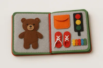 Felt Quiet Book Page With Teddy Bear And Accessories