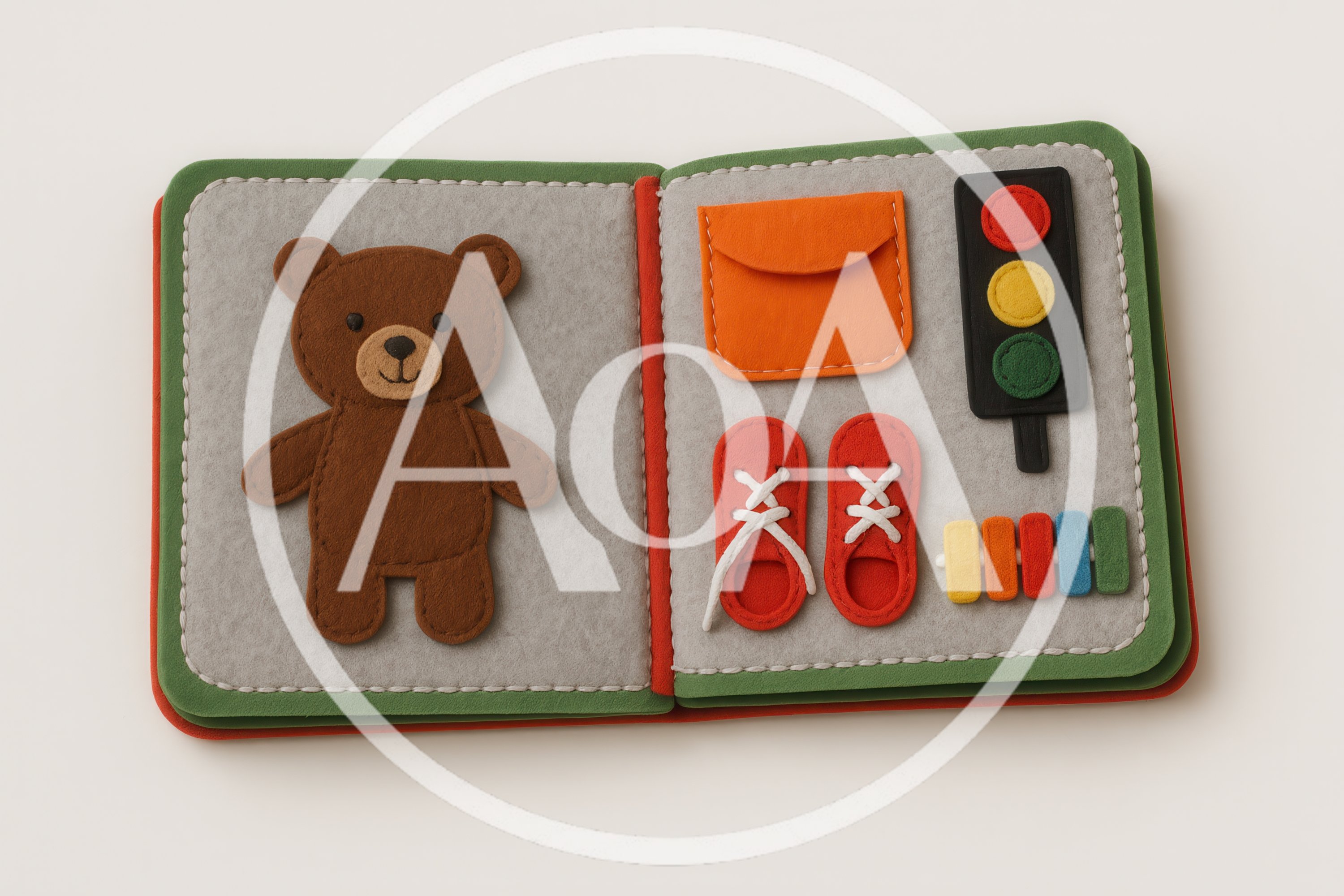 Felt Quiet Book Page With Teddy Bear And Accessories