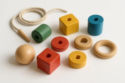 Wooden Lacing Beads and Shapes Toy Set