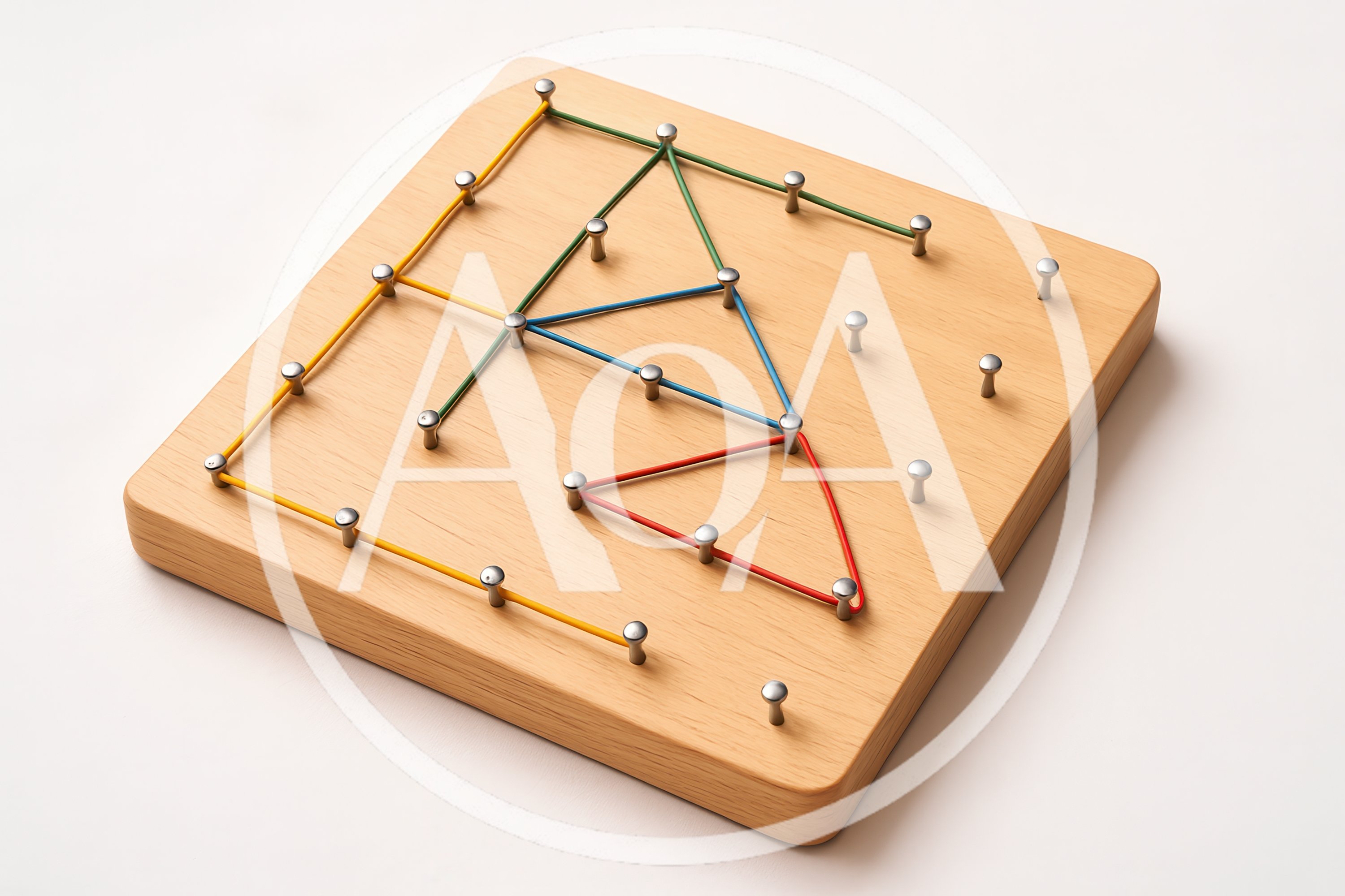Geoboard With Colorful Rubber Bands On Wooden Board