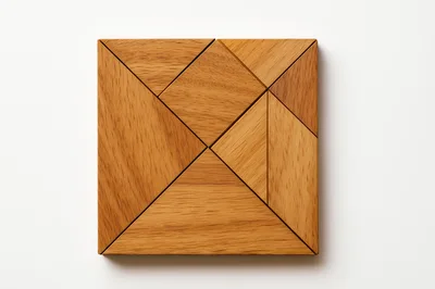 Wooden Tangram Puzzle Arranged Into A Perfect Square