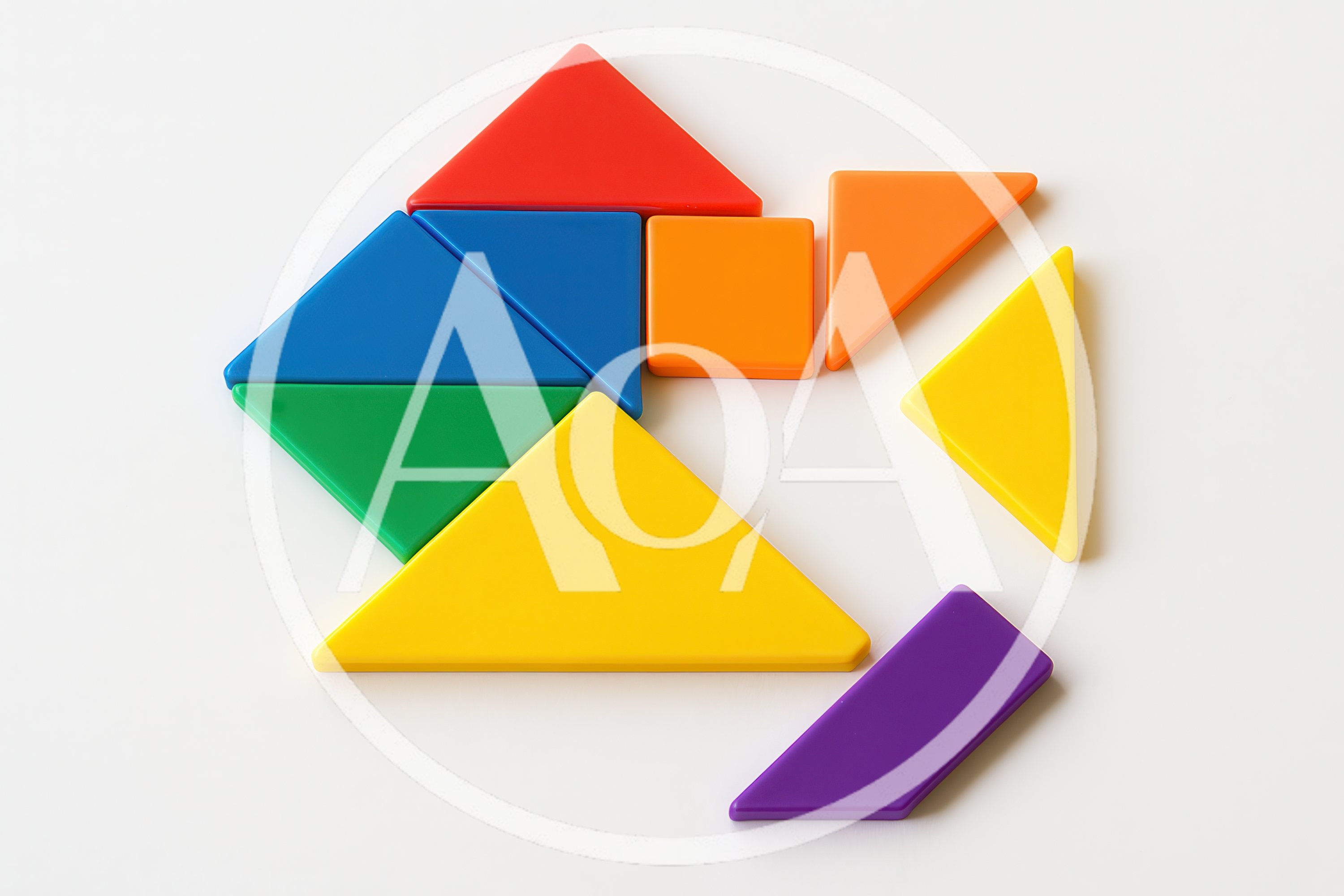 Colorful Tangram Puzzle Pieces Arranged On White Background