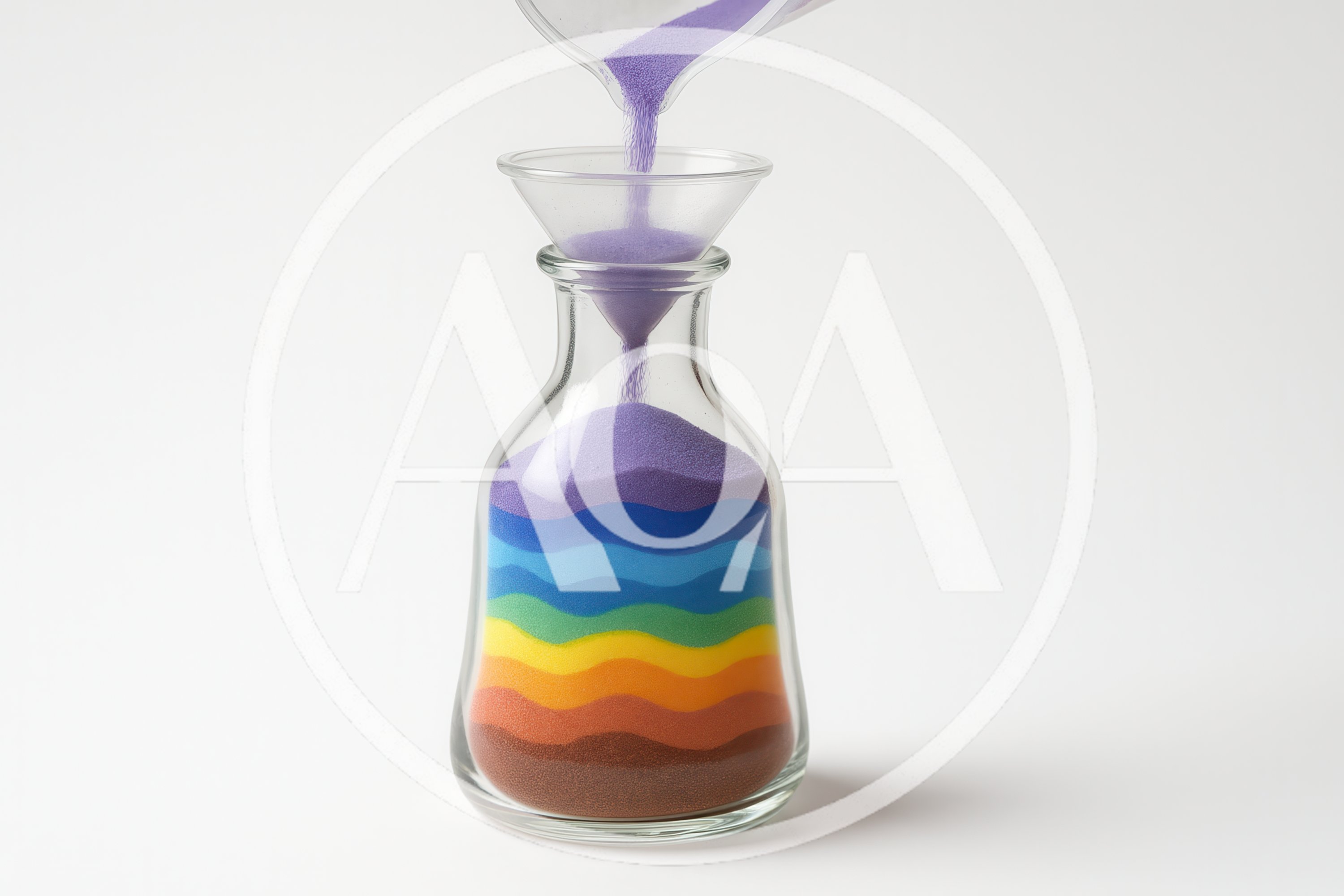 Purple Sand Pouring Into A Layered Rainbow Sand Bottle