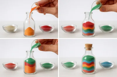Process Of Creating Layered Colored Sand Art In Bottle