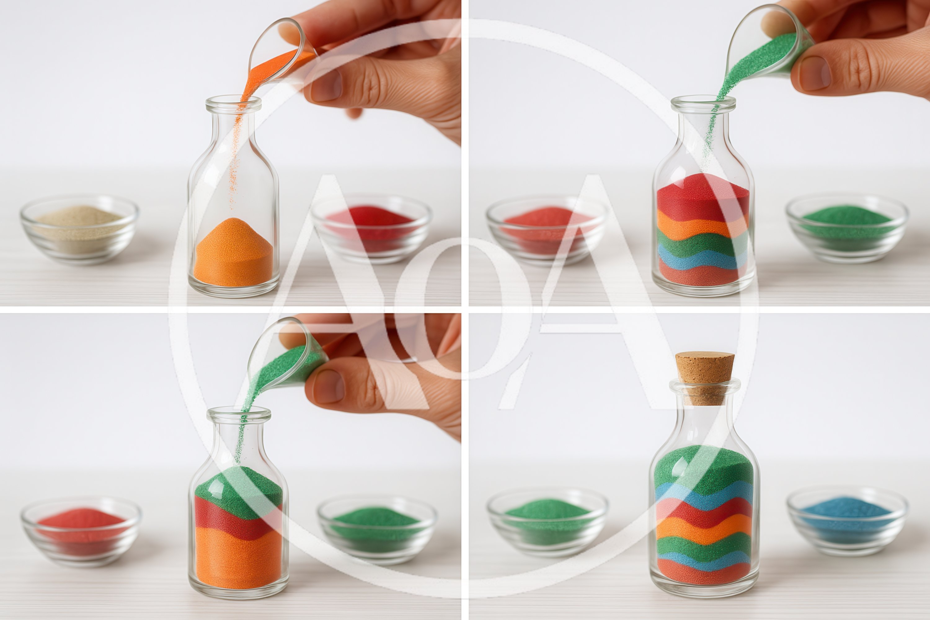 Process Of Creating Layered Colored Sand Art In Bottle