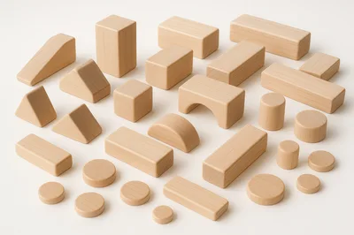 Assorted Wooden Building Blocks On White Background