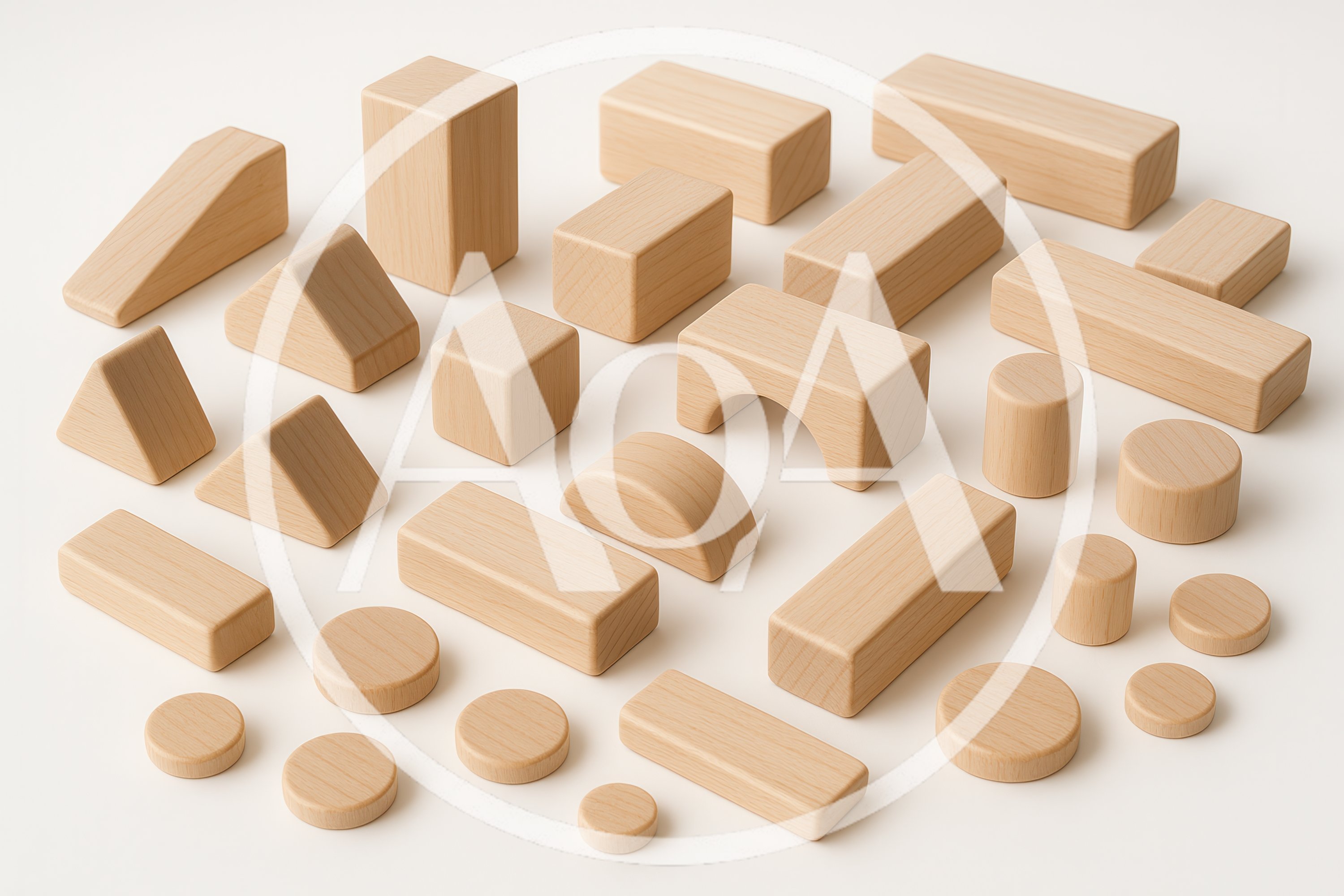 Assorted Wooden Building Blocks On White Background