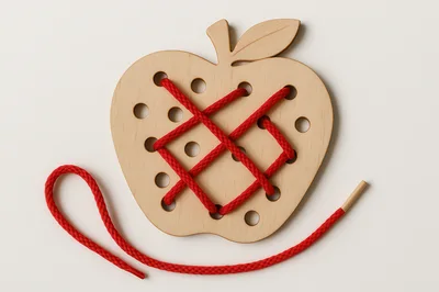 Wooden Apple Lacing Toy With Red String