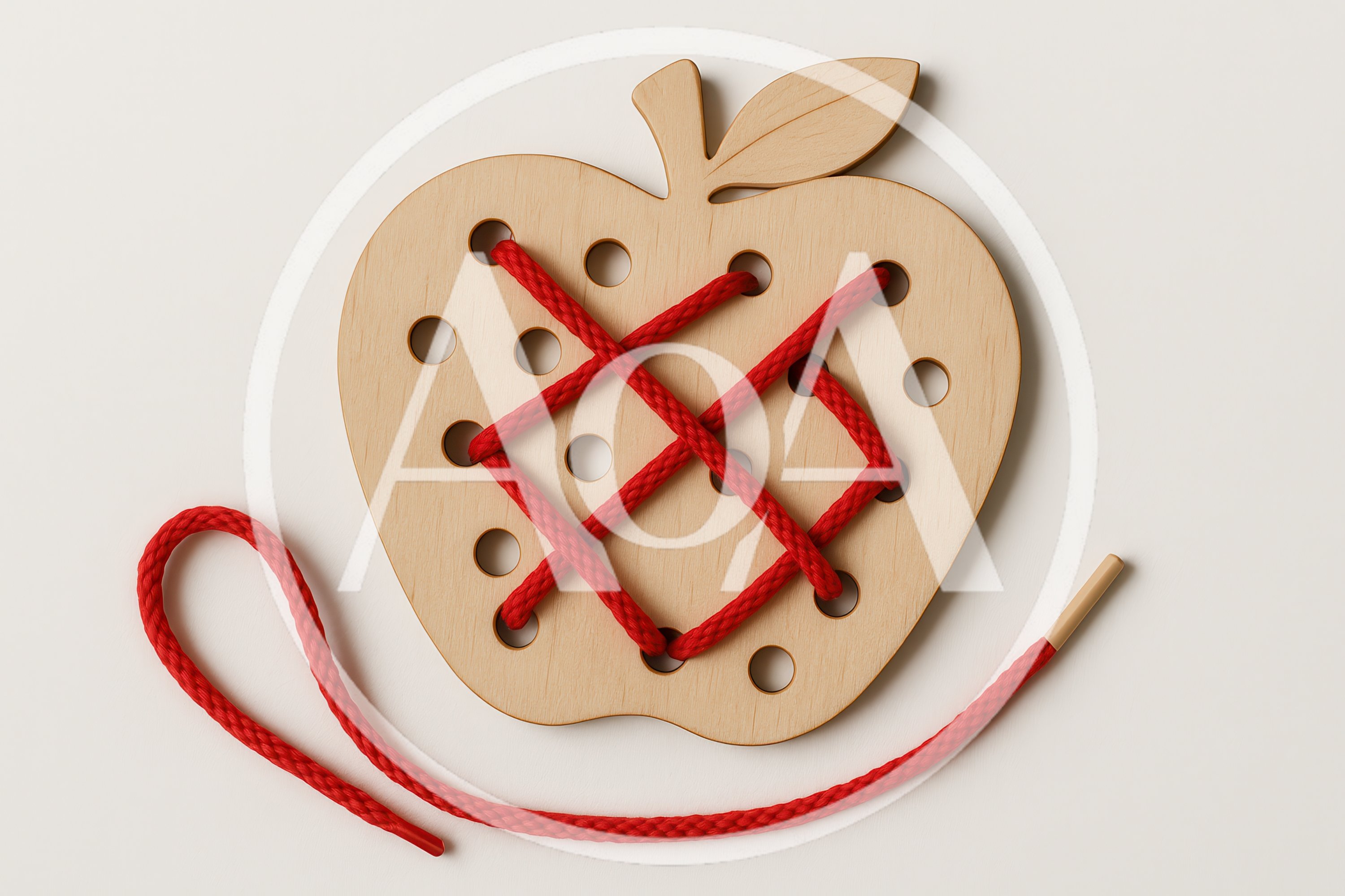 Wooden Apple Lacing Toy With Red String