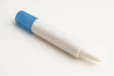 White Marker Pen With Blue Cap On White Background