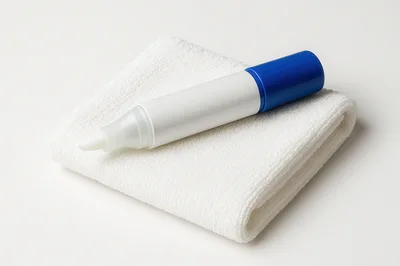 Stain Remover Pen Resting On A White Folded Towel