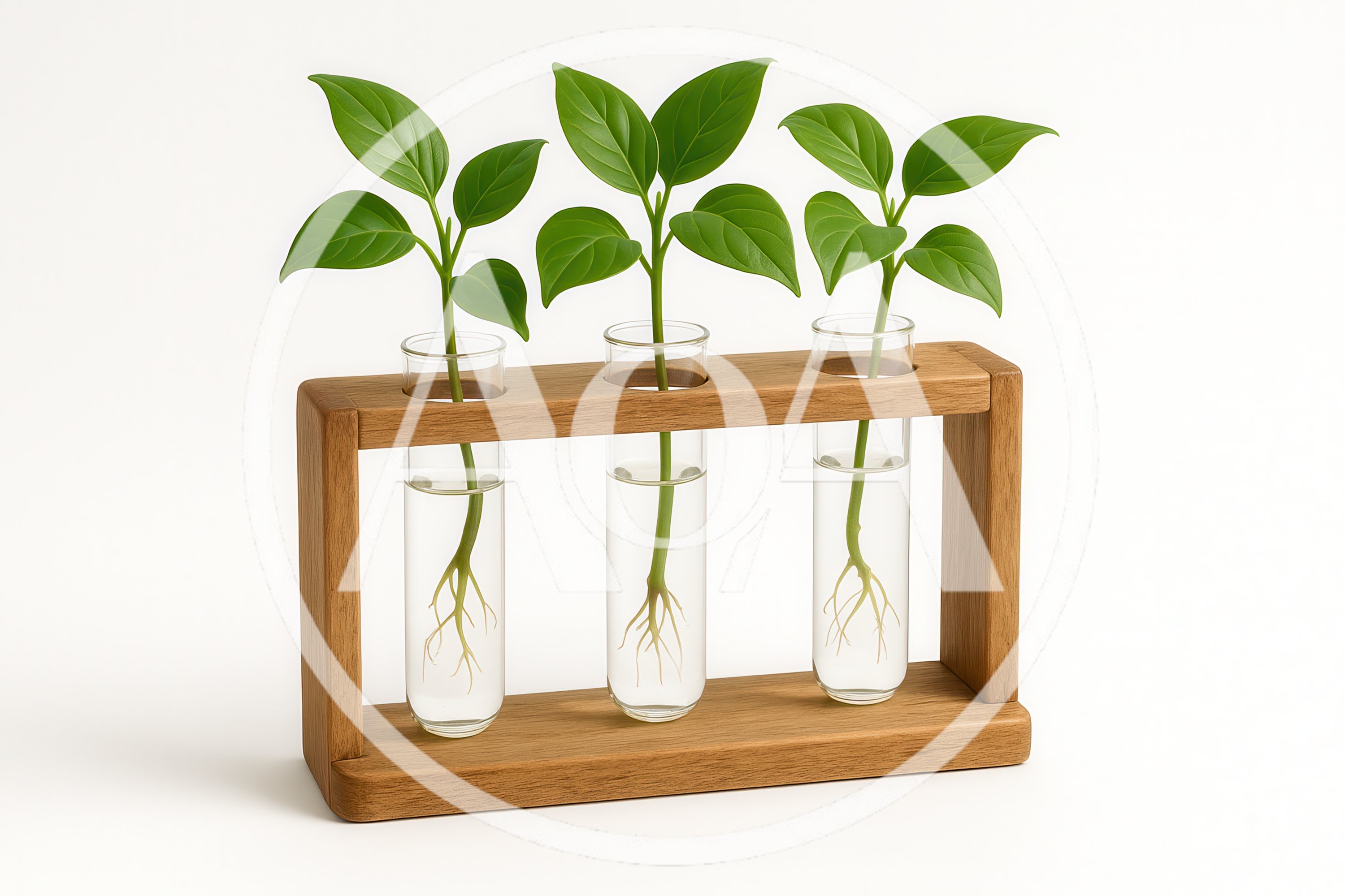 Three Plant Cuttings Propagating In Glass Test Tubes