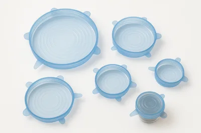 Set Of Six Blue Silicone Stretch Lids