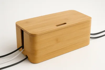 Wooden Cable Management Box With Power Cords