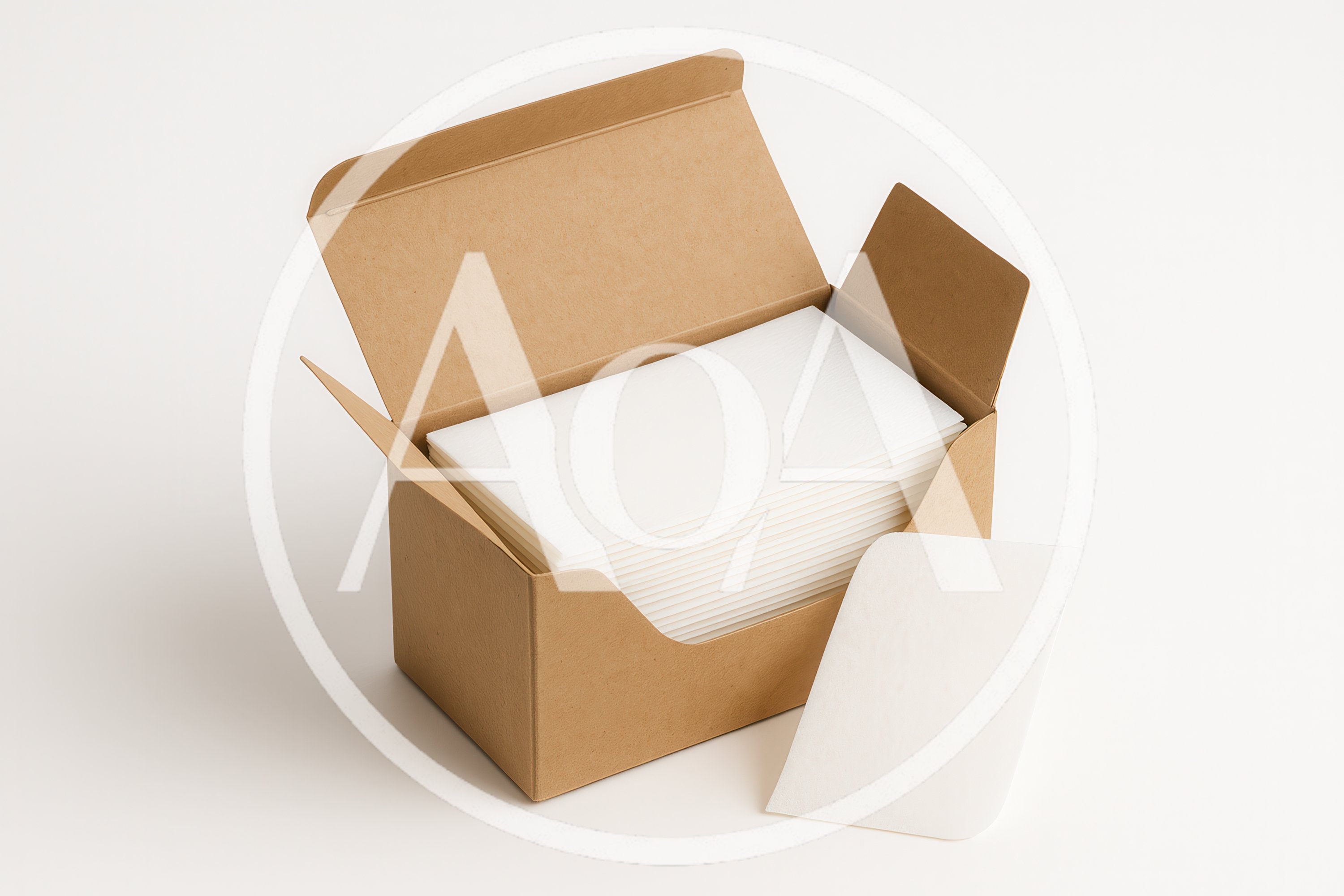 Open Cardboard Box Filled With Blank White Cards