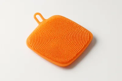 Orange Silicone Dish Scrubber With Hanging Loop