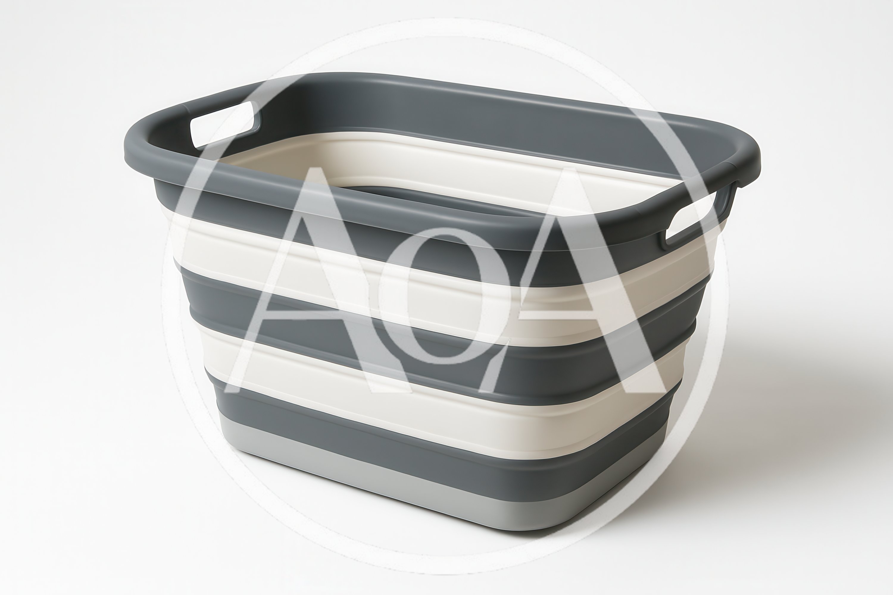 Collapsible Grey and White Plastic Laundry Basket