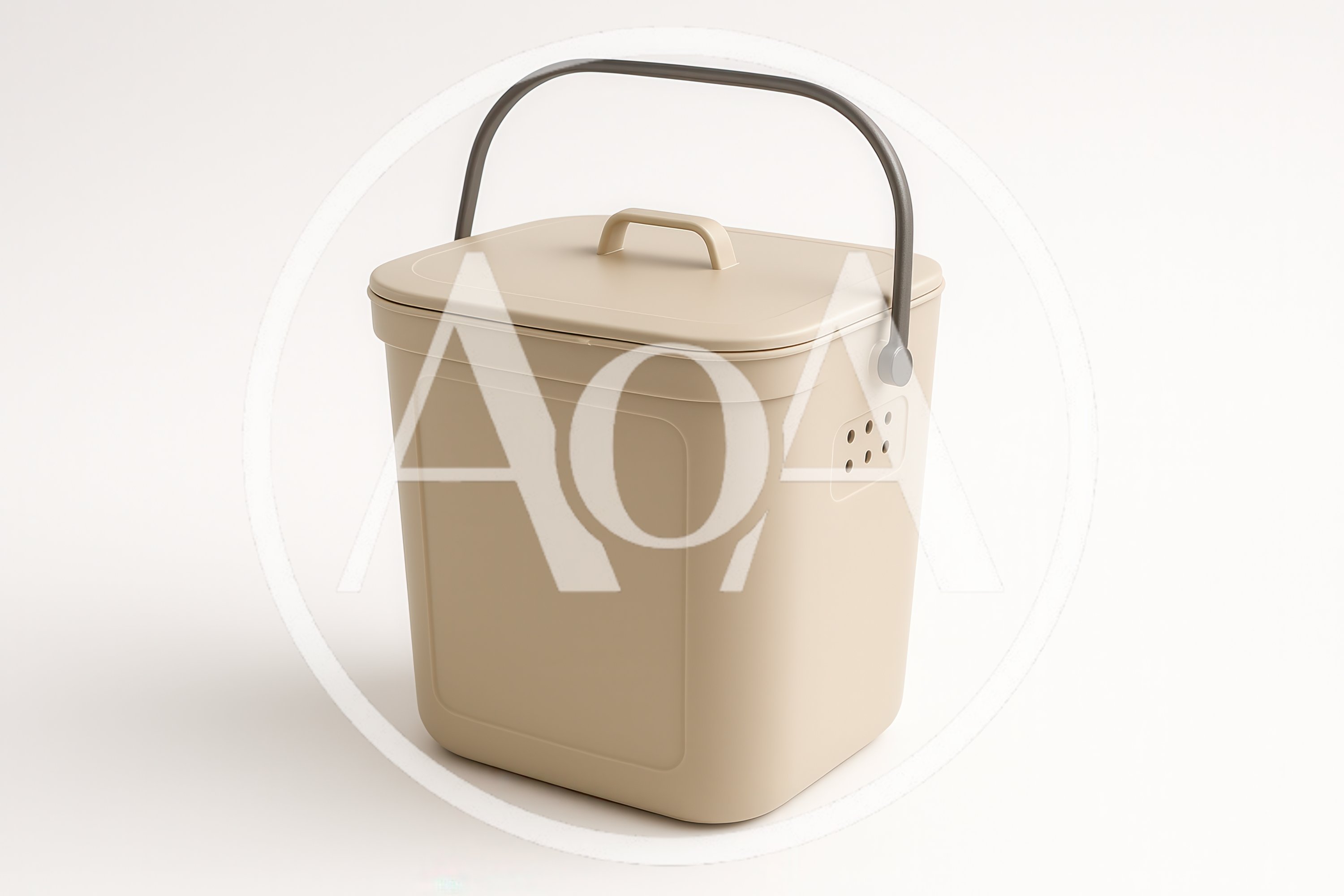 Beige Plastic Storage Bin With Lid And Handle