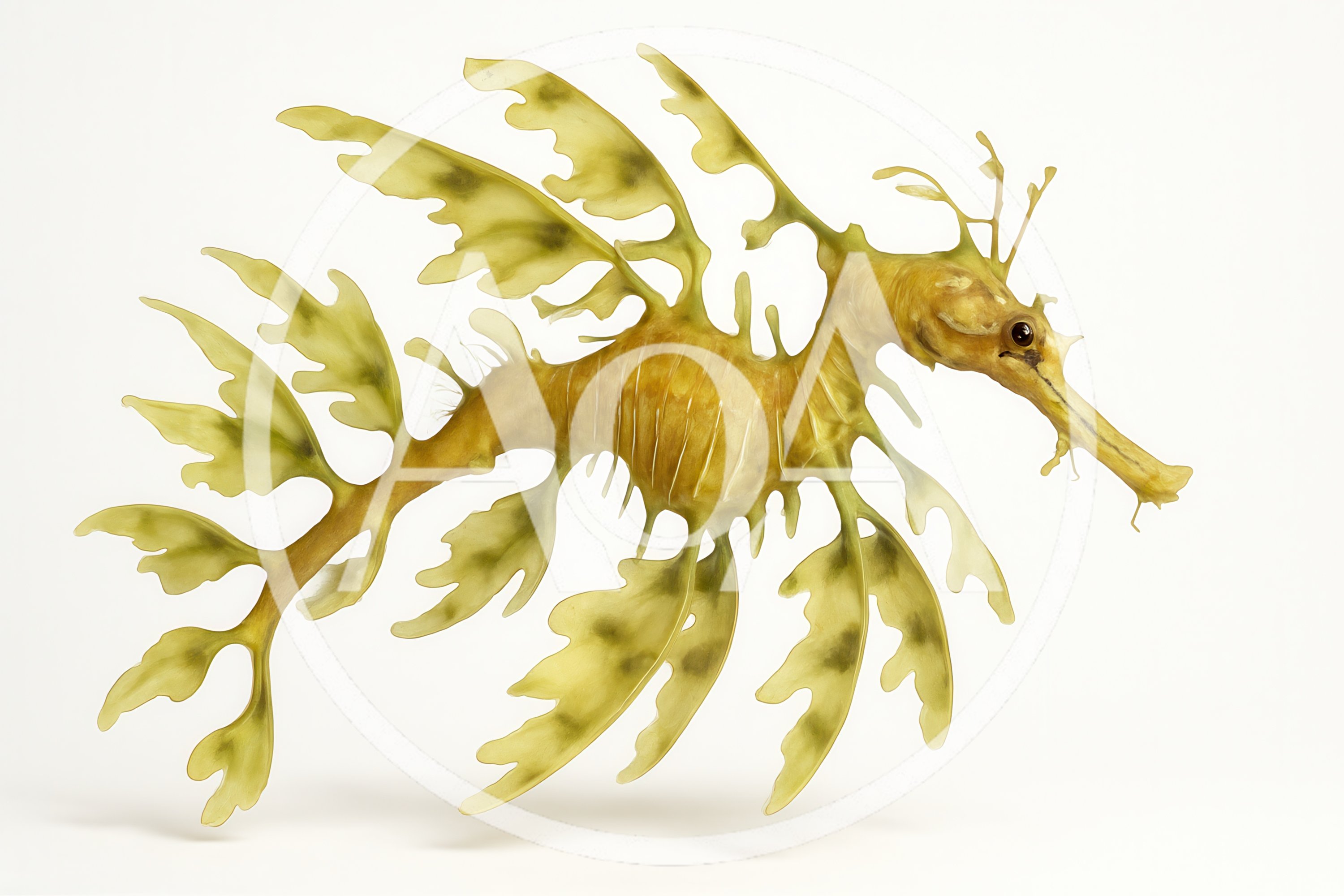Leafy Seadragon Swimming Against A Plain White Background