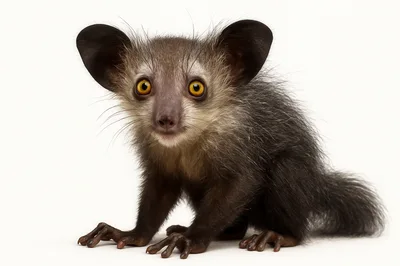Portrait Of An Aye-Aye Lemur On White Background