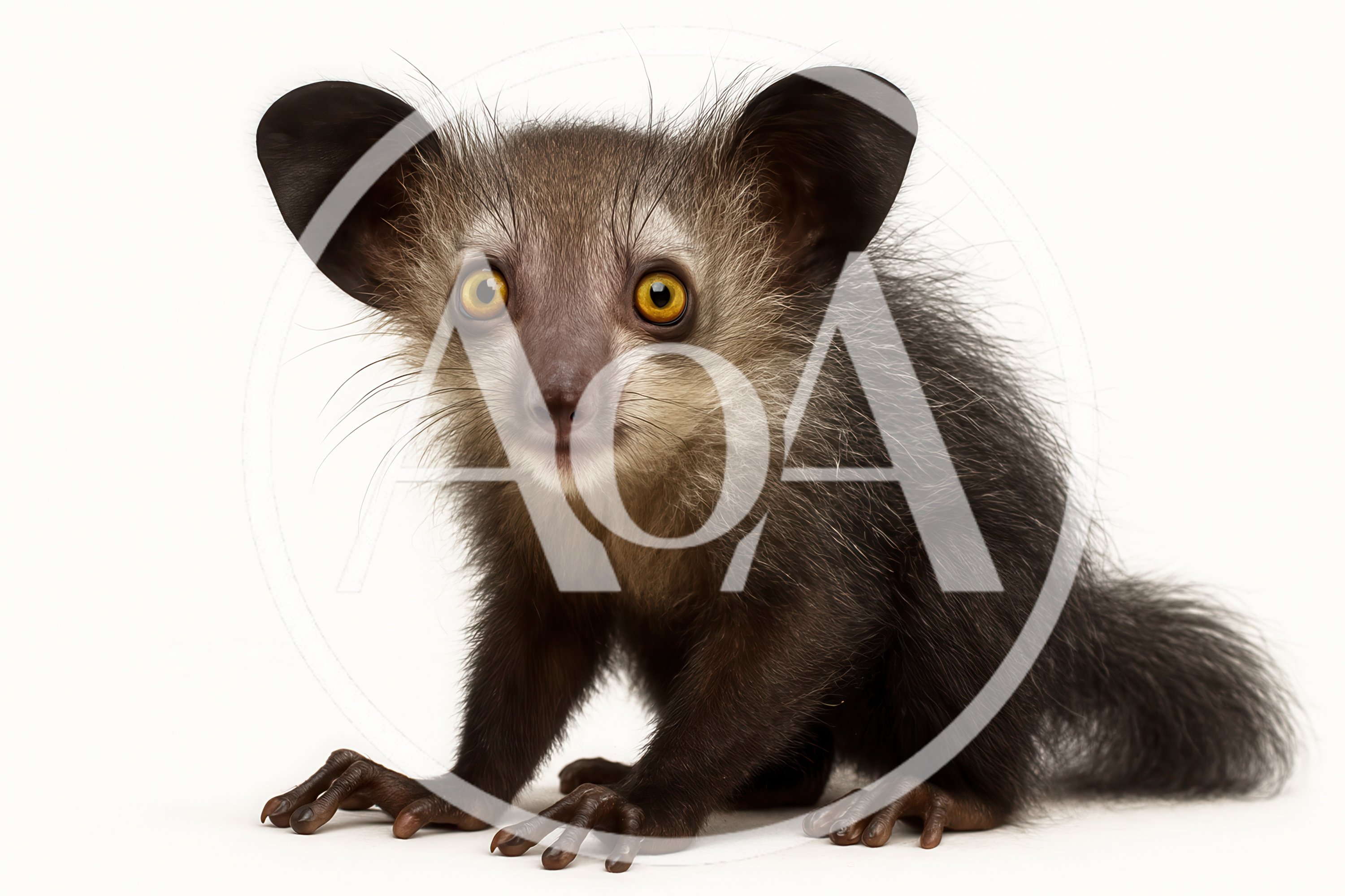 Portrait Of An Aye-Aye Lemur On White Background