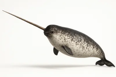 Realistic Narwhal Swimming Isolated On White Background