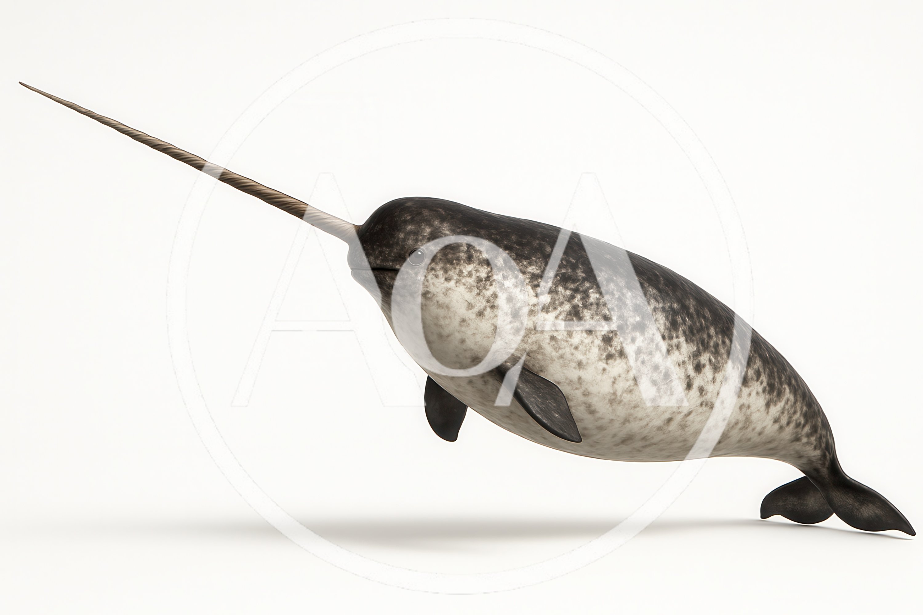 Realistic Narwhal Swimming Isolated On White Background