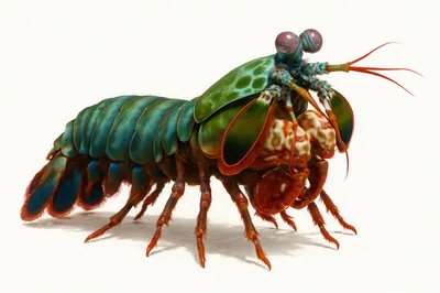 Peacock Mantis Shrimp Isolated On White Background