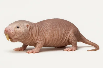 Naked Mole Rat Standing On White Background