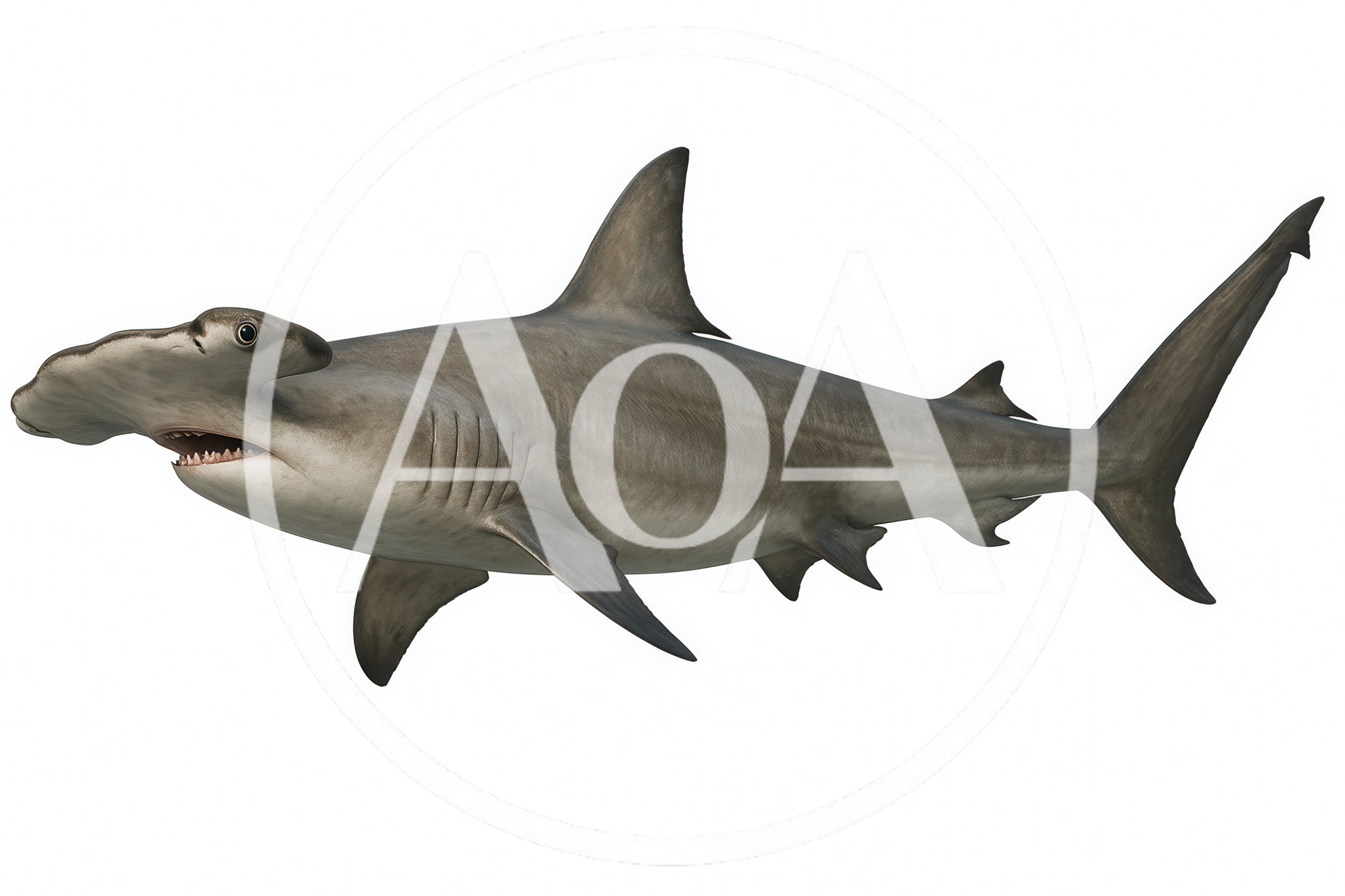 Realistic Hammerhead Shark Swimming Isolated On White Background