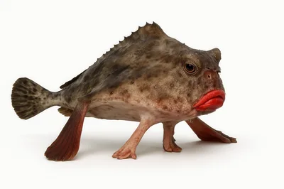 Red-Lipped Batfish Standing On White Background