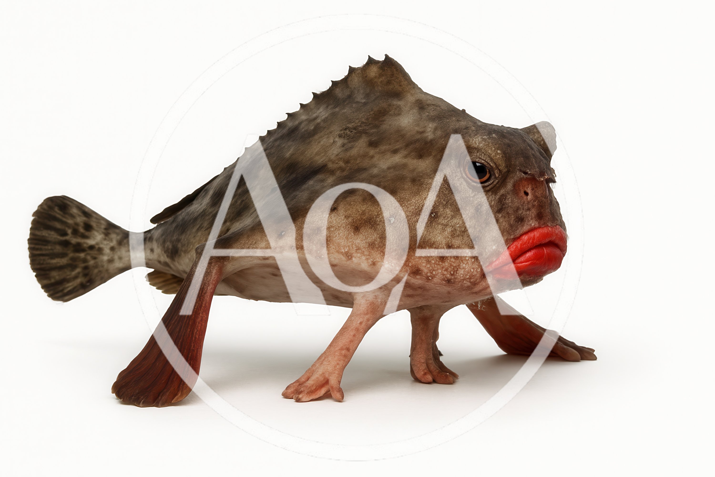 Red-Lipped Batfish Standing On White Background