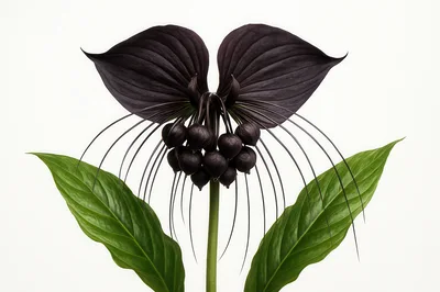 Black Bat Flower With Green Leaves