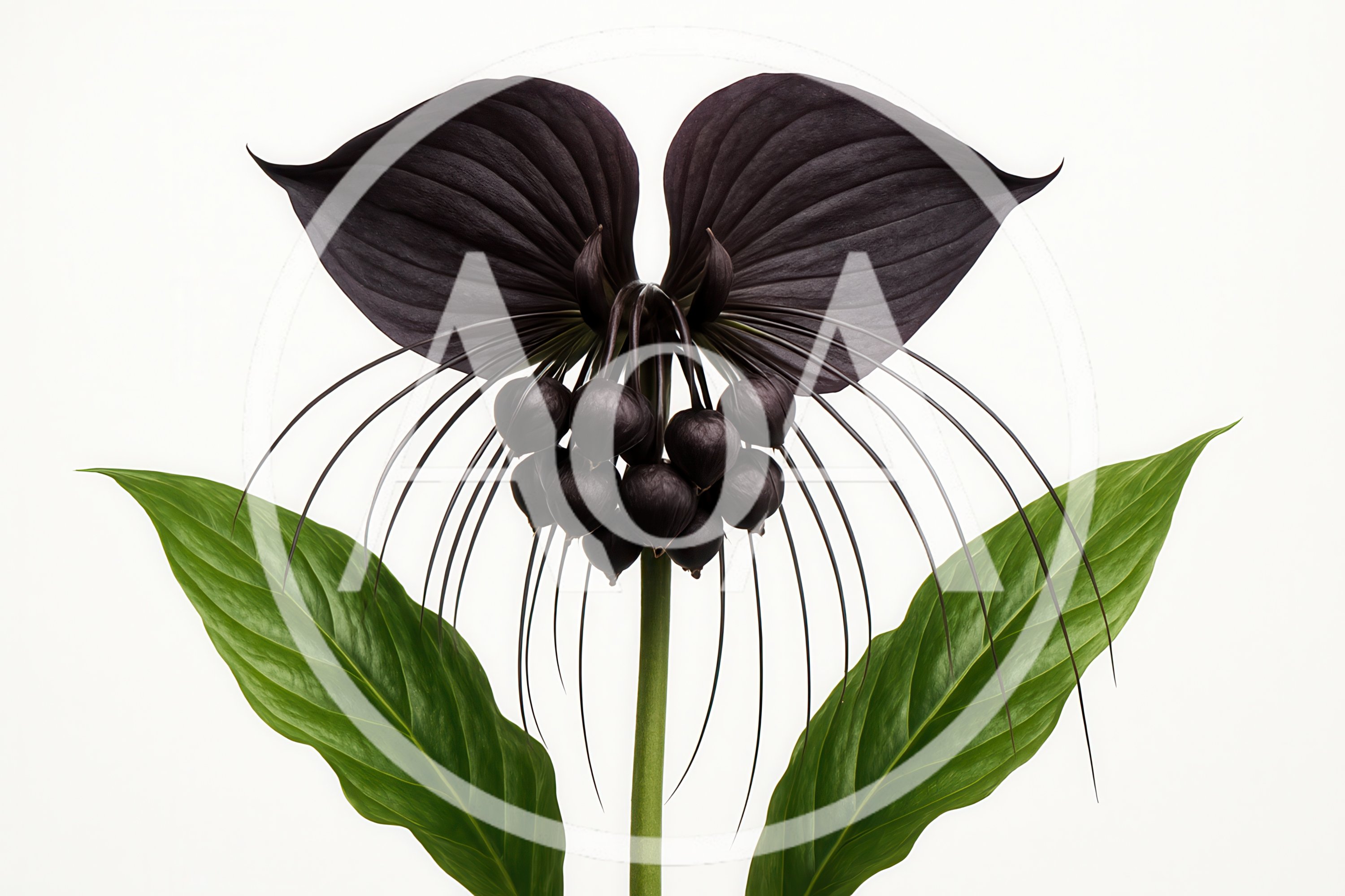 Black Bat Flower With Green Leaves