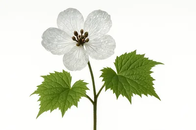 Single White Flower With Green Leaves