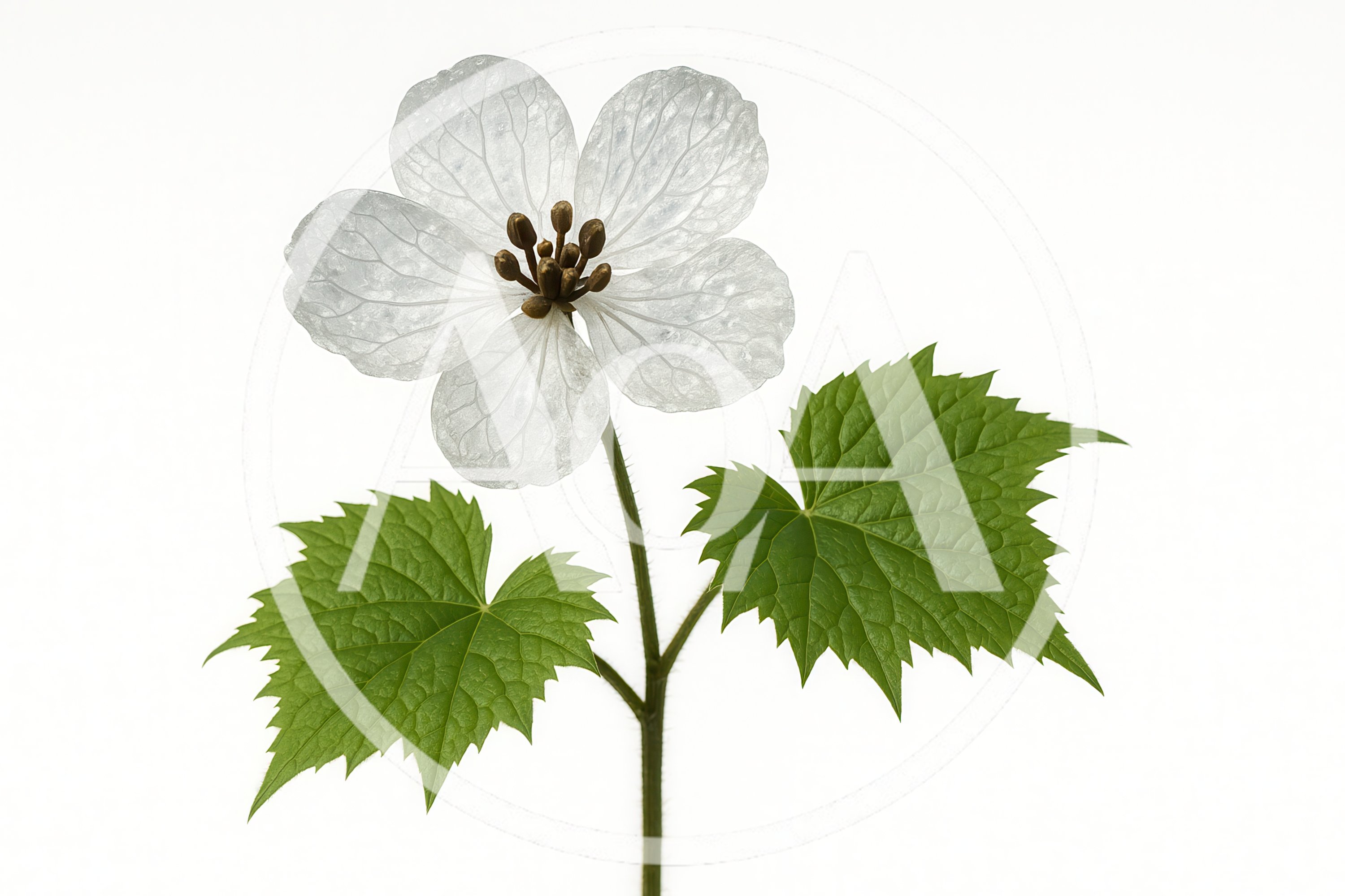 Single White Flower With Green Leaves